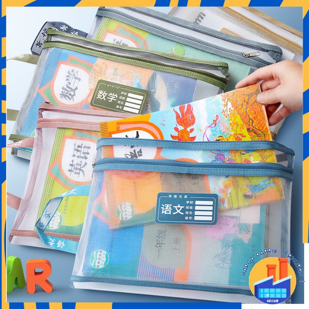 

HPT Tas Buku dan Alat Tulis Map A4 Dua Slot File Folder Tas Mesh Dokumen Transparant A4 Zipper 2 in 1 Multifungsi Totebag Buku Transparan Jaring