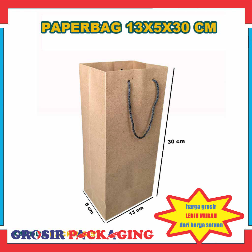 Paper Bag 13X5X30 Cm (PAKET 12 PCS) / Tas Kertas / Tas Kado / Tas Souvenir / Tas Tumbler