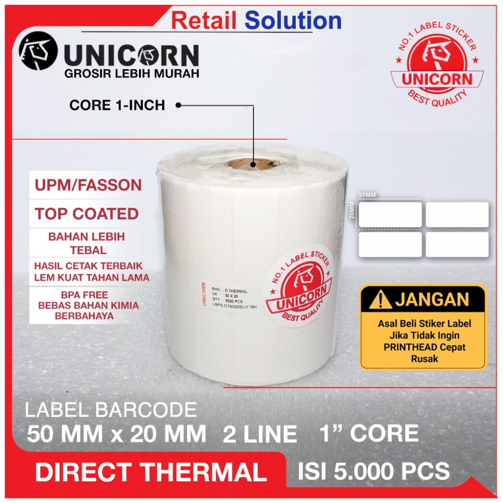

Stiker Label Barcode Thermal UK 50x20 mm 50 x 20 50x20mm isi 5000 2 Line