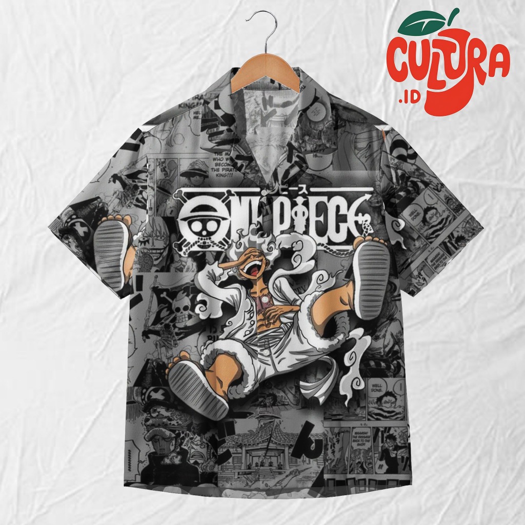 CULTURA Kemeja Luffy Gear 5 – Baju Anime One Piece Motif Manga Premium | KAW060