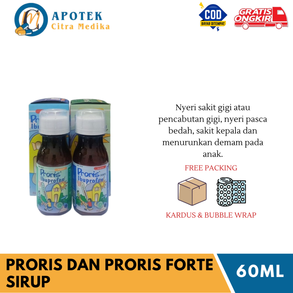 Proris dan Proris Forte 𝐒𝐢𝐫𝐮𝐩 𝟔𝟎𝐌𝐋 - Meredakan Demam, Sakit Kepala dan Gigi Anak
