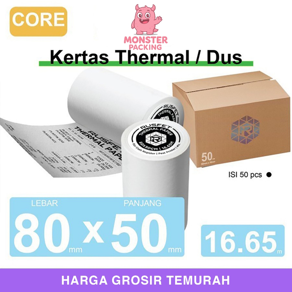 

Kertas Thermal Paper Core Printer Resi Termal Barcode POS 80x50mm DUS