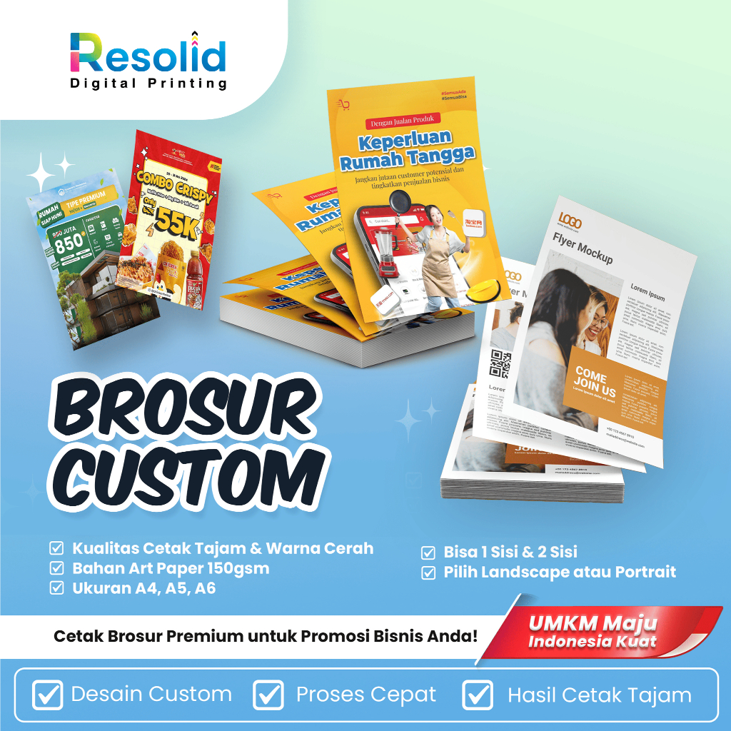 

Cetak Brosur Custom A4 A5 500 Lembar | Jasa Printing Brosur Promosi Acara Full Color 1 / 2 Sisi | Cetak Flyer Brosur 1 Rim | Kertas Artpaper 150 Gsm | Murah Cepat Berkualitas