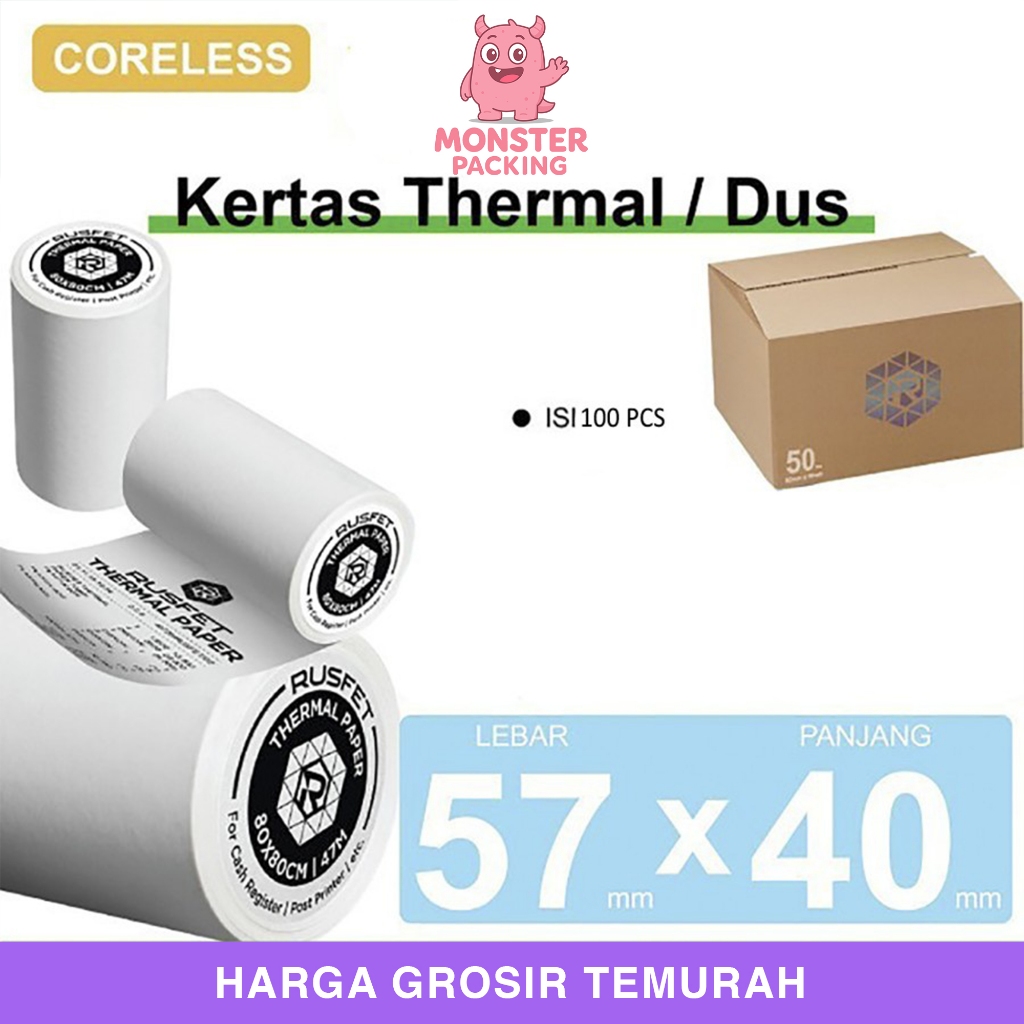 

Kertas Thermal Printer Paper CORELESS Resi Barcode EDC POS 57x40mm DUS
