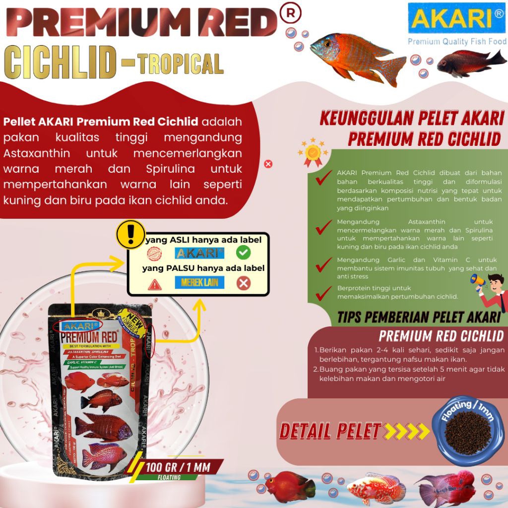 Makanan ikan AKARI AA PREMIUM RED BLUE YELLOW CICHLID 100GR
