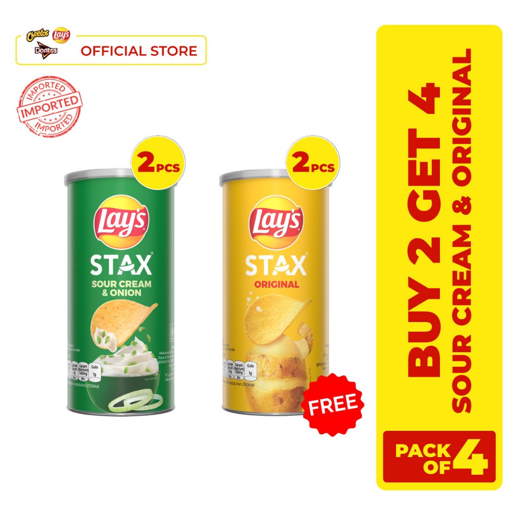 

BUY 2 GET 4 : Lay's Stax Sour Cream and Onion FREE Lay's Stax Original 70gr