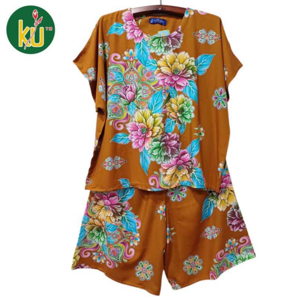 SETELAN MAXI LL KUB CELANA KULOT JUMBO WANITA LD 140 CM STELAN MAXI LL BATIK KENCANA UNGU LEBEL BIRU