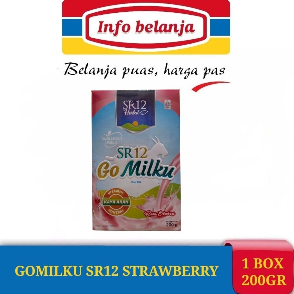

GO MILKU SR12 SUSU KAMBING RASA STRAWBERRY 1 BOX 600GRAM SR12 GOMILKU ORIGINAL