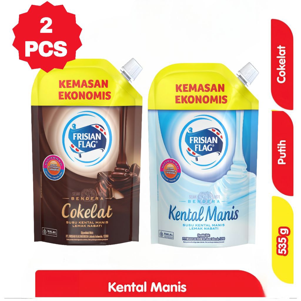 

FRISIAN FLAG Susu Kental Manis Lemak Nabati Kemasan standing pouch 535 g Isi 2 Pcs