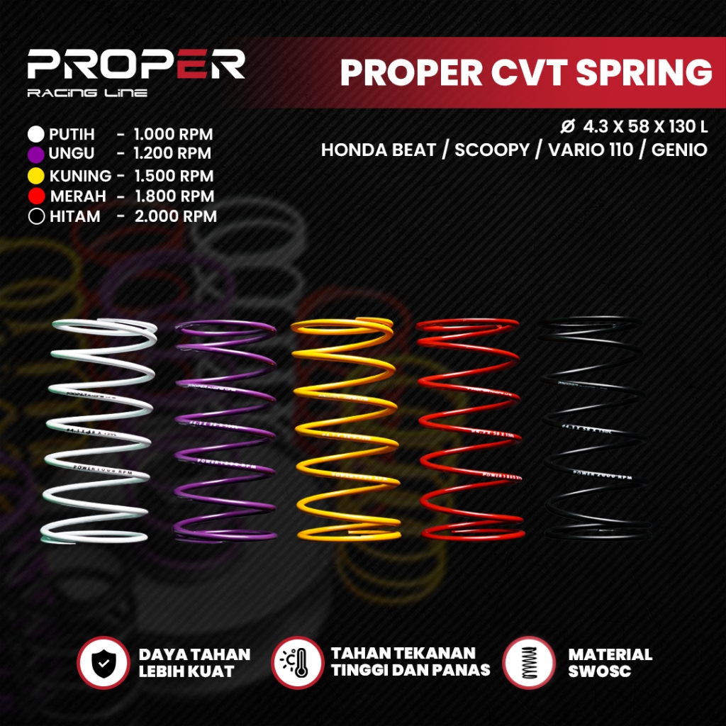 CVT SPRING PER CVT BEAT SCOOPY FI ESP NEW BEAT DELUXE VARIO 110 1000RPM - 2000RPM PROPER RACING LINE