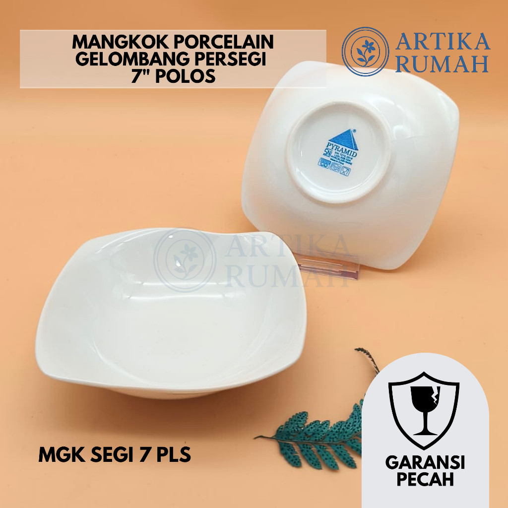 Mangkok Keramik Porselen Sup Segi Pinggiran Gelombang Warna Putih Polos ukuran 7 inch