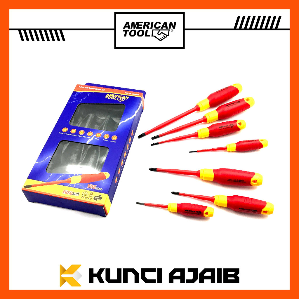 AMERICAN TOOL Obeng Listrik Set 7 Pcs VDE 1000V Insulated Screwdriver