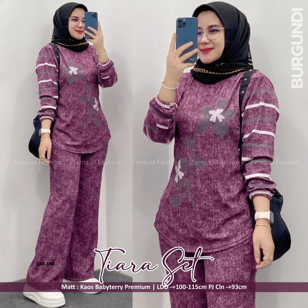 TIARA SET JEANS KNIT PREMIUM TEBAL MELAR LD 100-115CM SETELAN CELANA PANJANG KAIN BERTEKSTUR MOTIF B