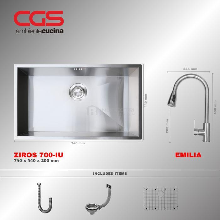 CGS PAKET PROMO Kitchen Sink CGS ZIROS 700-IU Undermount + Mixer Tap Pull Out EMILIA