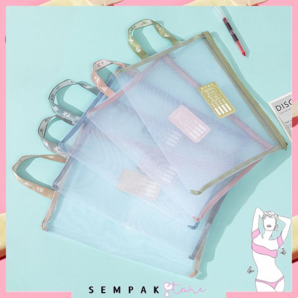 

SS Tas Buku dan Alat Tulis Map A4 Dua Slot File Folder Tas Mesh Dokumen Transparant A4 Zipper 2 in 1 Multifungsi Totebag Buku Transparan Jaring