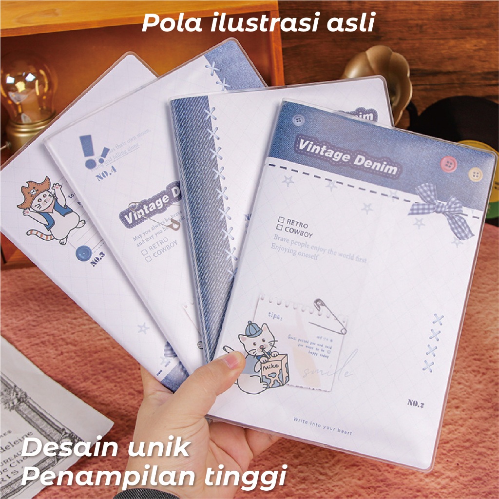 

Denim Gaya Sederhana Kitten Siswa Notebook A5/B5 Penutup Karet 132 Halaman Mengental Kertas Pelindung Mata Buku Catatan Horizontal Tahan Air Debu