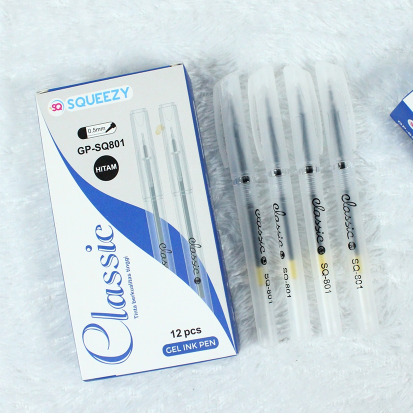 

HARGA GROSIR (1Dus /12kotak/144pcs ) PULPEN GEL INK PEN CLASSIC SQUEEZY GP-SQ801