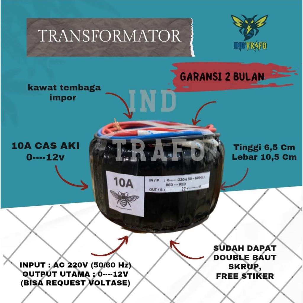 trafo toroid donat 10 ampere cas aki 0--12V (bisa riquest voltase)