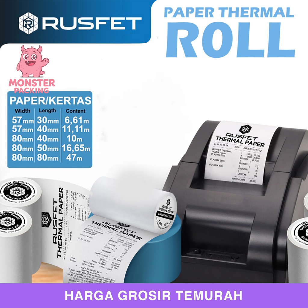 

Paper Thermal Kertas Printer Thermal Printer Bluetooth Kasir Struk Kasir Edc Rusfet