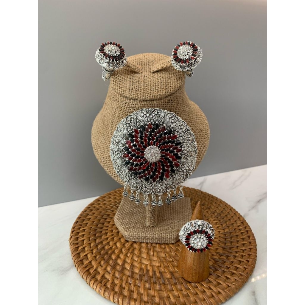 Set Bros Borobudur Silver Mix Hitam Merah