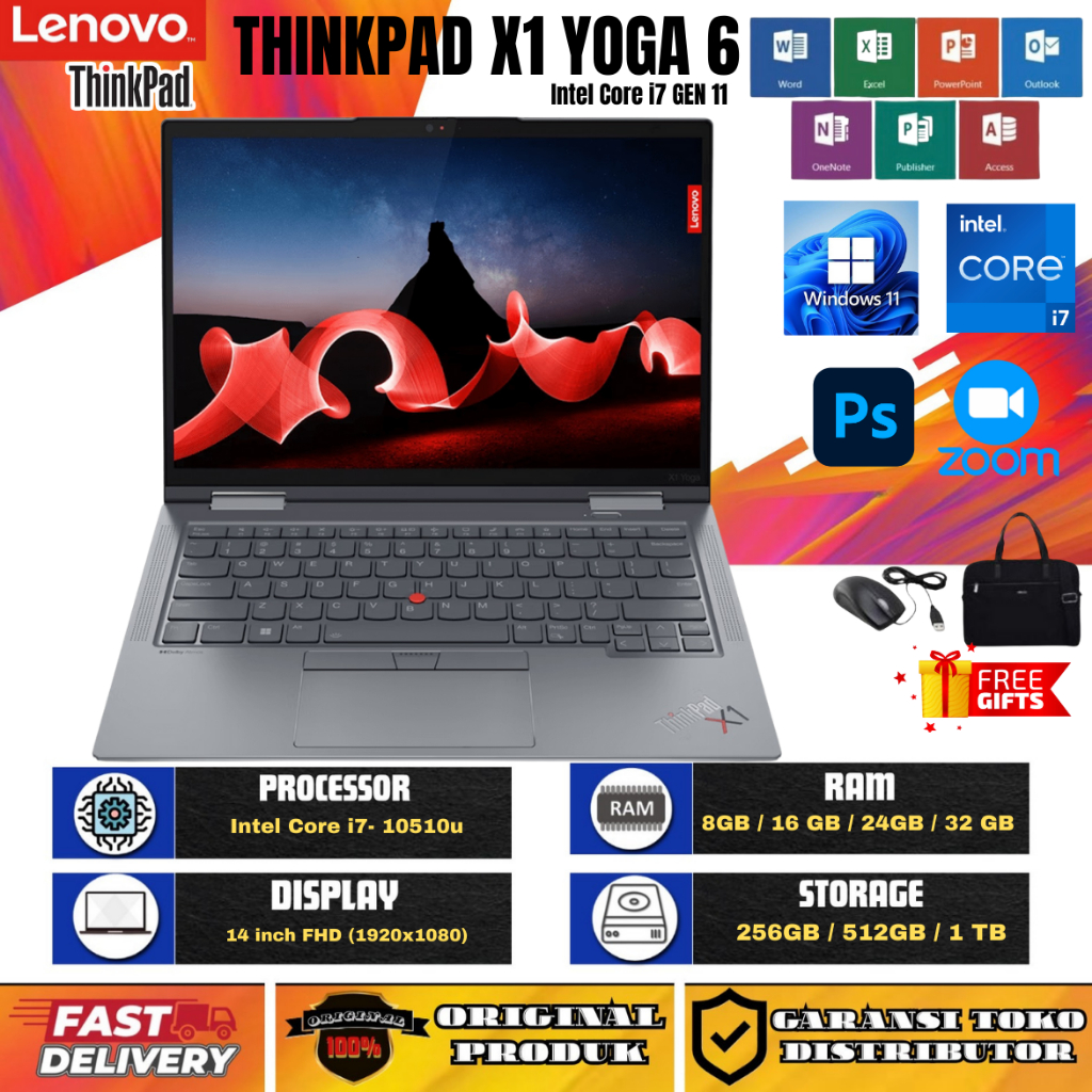 Laptop LENOVO THINKPAD X1 YOGA 6 i7 GEN 11 RAM 32GB/1TB SSD MULUS BERGARANSI FREE TAS + MOUSE