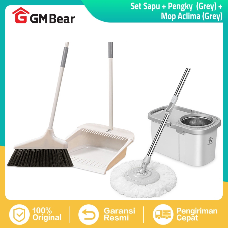 Bear Bundle Hemat Paket Alat Pel Lantai Otomatis dan Sapu Pengki Set Lengkap untuk Kebersihan Rumah 
