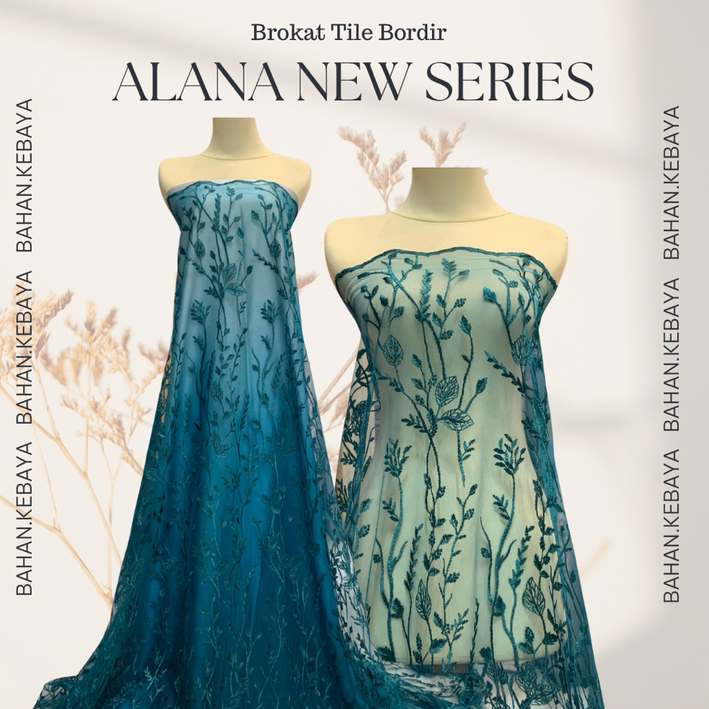 Bahan Brokat Brukat Tile Bordir Alana Series Warna Hijau Tua Emerald Botol Forest Green
