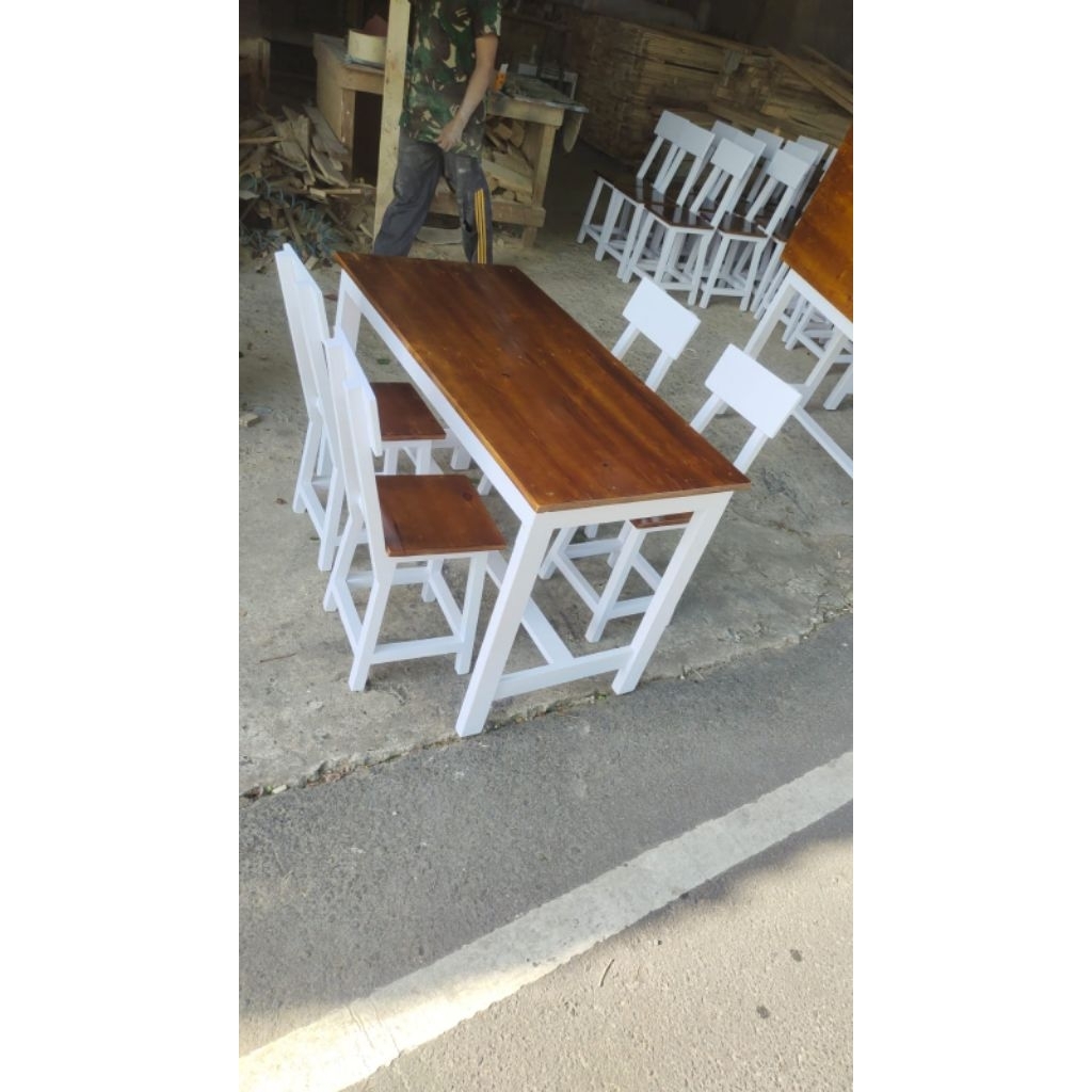 meja set kayu jati belanda/meja makan kayu/meja mkan 1set