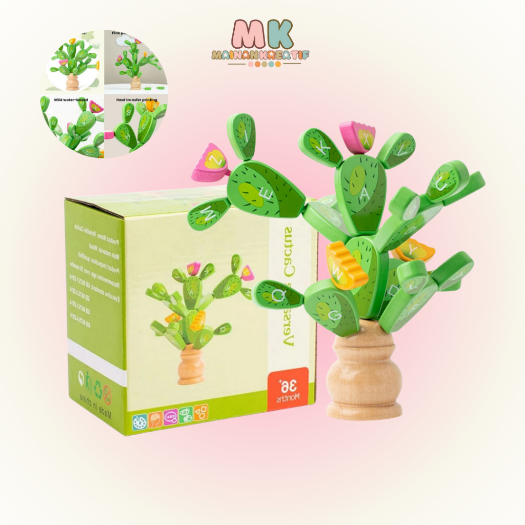 MK127 Wooden Cactus Tree Puzzle Mainan Edukasi Anak Kayu Montessori Alphabet/puzzle kaktus/mainan ed