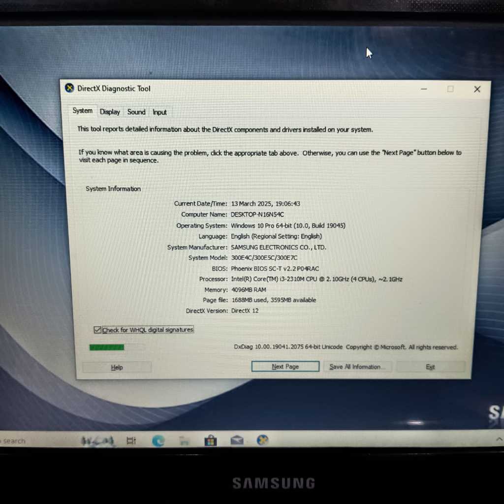 Laptop Samsung 300E, Intel Core i3-2310M, Hd Graphic 3000, Ram 4/128Gb, Black