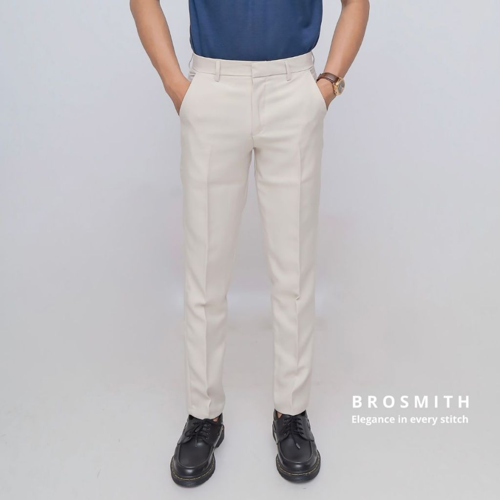 BROSMITH - Celana Kantor Formal Kerja Pria Slimfit Original Bahan Dasar Kain Premium Warna Cream