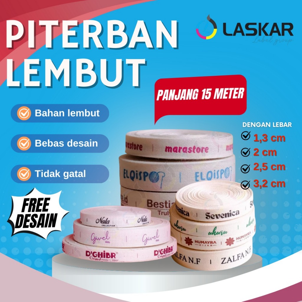 label piterban halus tebal custom printing lebel tag baju nama sendiri