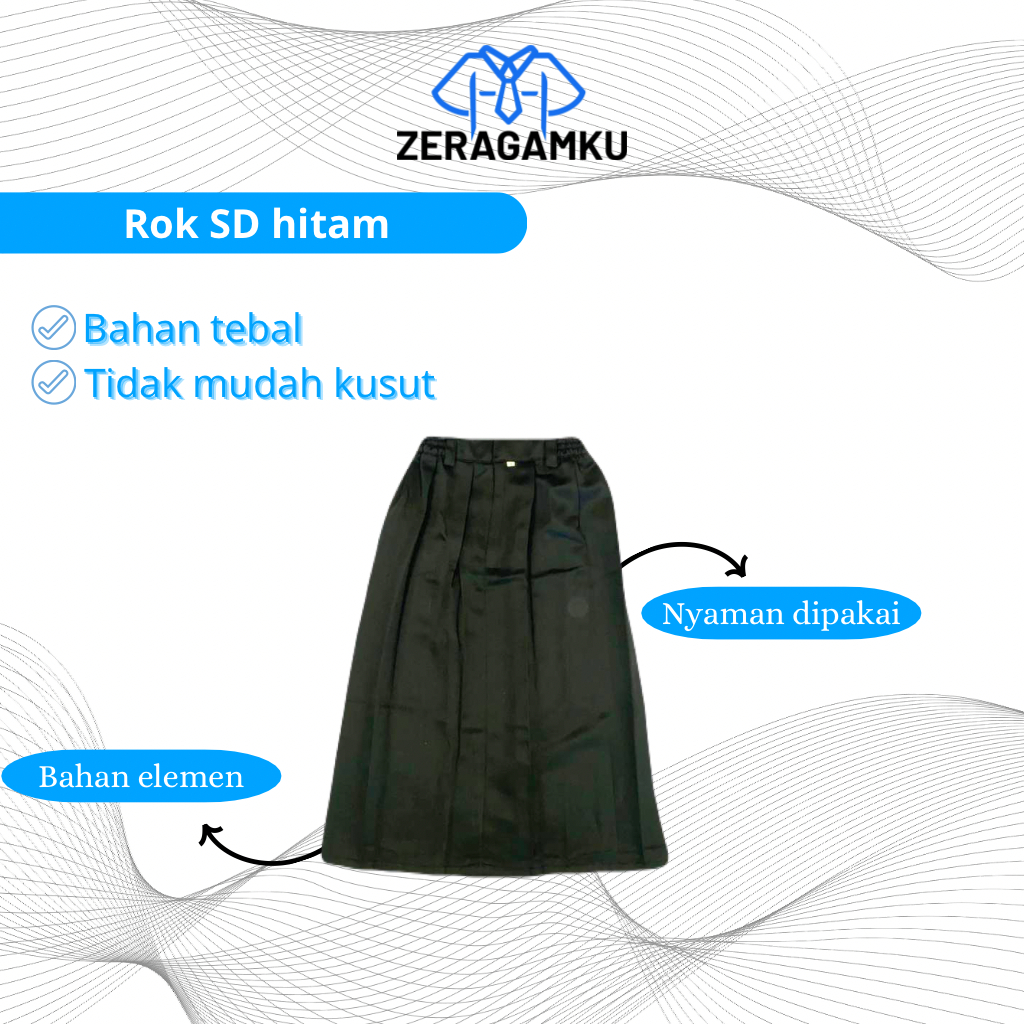 ZERAGAMKU - Seragam Sekolah Rok SD Hitam Rempel Panjang Bahan Elemen