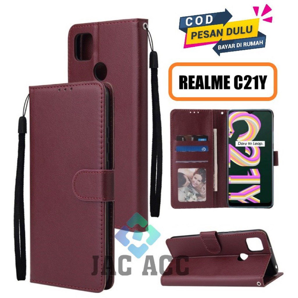 FLIP CASE HP PREMIUM UNTUK REALME C21Y LEATHER FLIP CASE HP PREMIUM REALME C21Y
