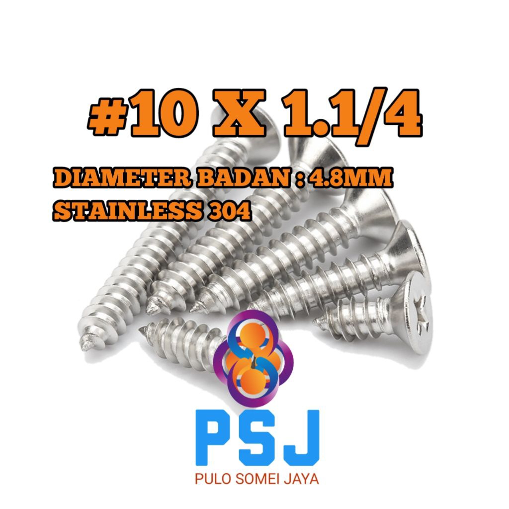 Sekrup Tapping Stainless 10 x 1 1/4 Tapping FH Stainless 304