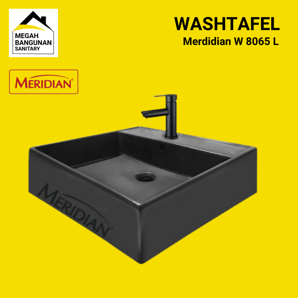 Washtafel Wastafel Cuci Tangan Keramik Hitam Meridian W 8065 BL Westafel Meja Kotak Minimalis