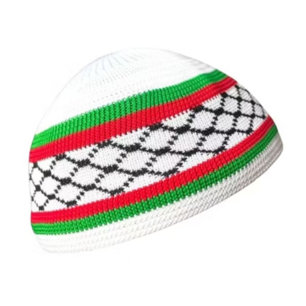 Peci Rajut Tangan Motif Bendera Palestina Dewasa Seri Warna/Peci Handramaut Handmade Original Premiu