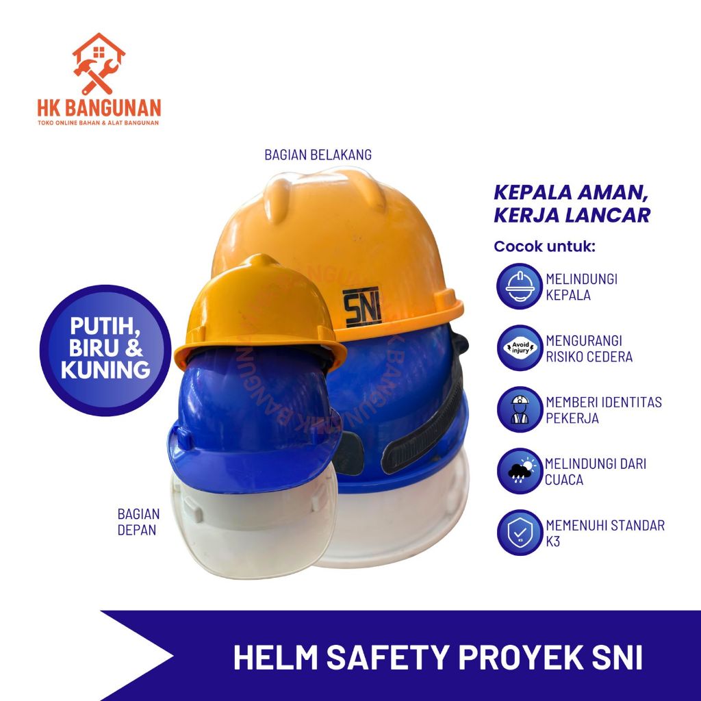 Helm Proyek SNI/ Helm Safety SNI - Kuning/Biru/Putih