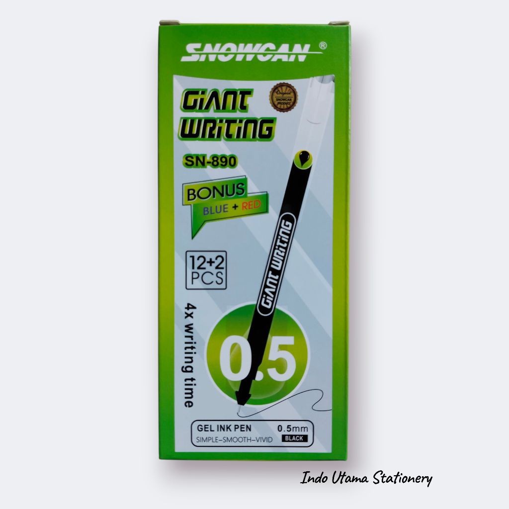 

[12 + 2 PCS] PULPEN GEL SNOWCAN GIANT WRITING SN-890 HITAM 0.5 MM