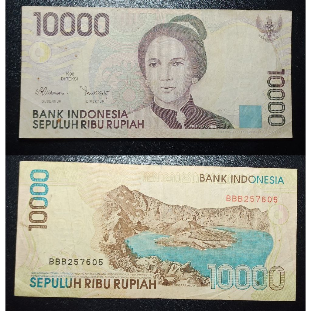 uang kuno Indonesia 10k tahun 1998   solid prefik BBB p 1470