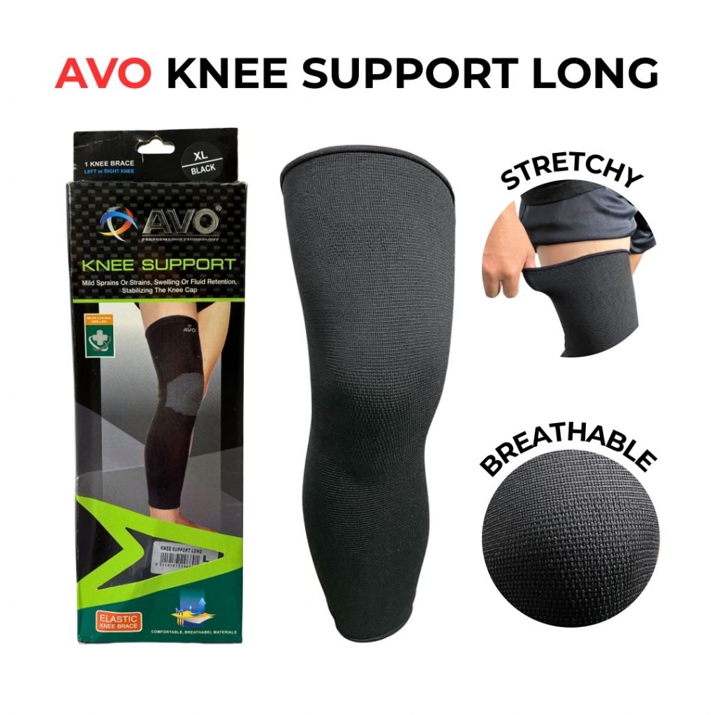 avo knee support long Elastic knee brace avo knee support panjang hitam deker lutut avo