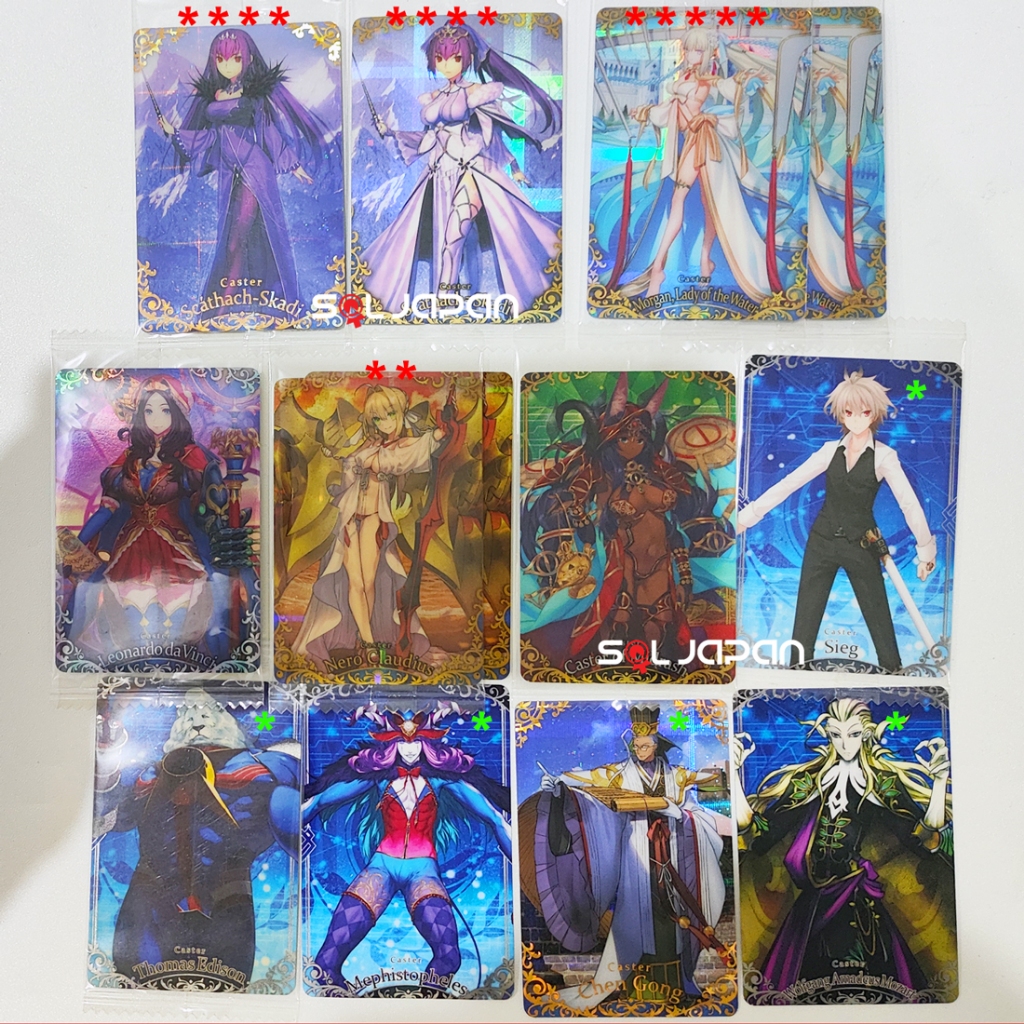 Fate Grand Order FGO Wafer Card Caster Skadi Morgan Davinci Nero Sheba Sieg Edison Mephitopheles Che