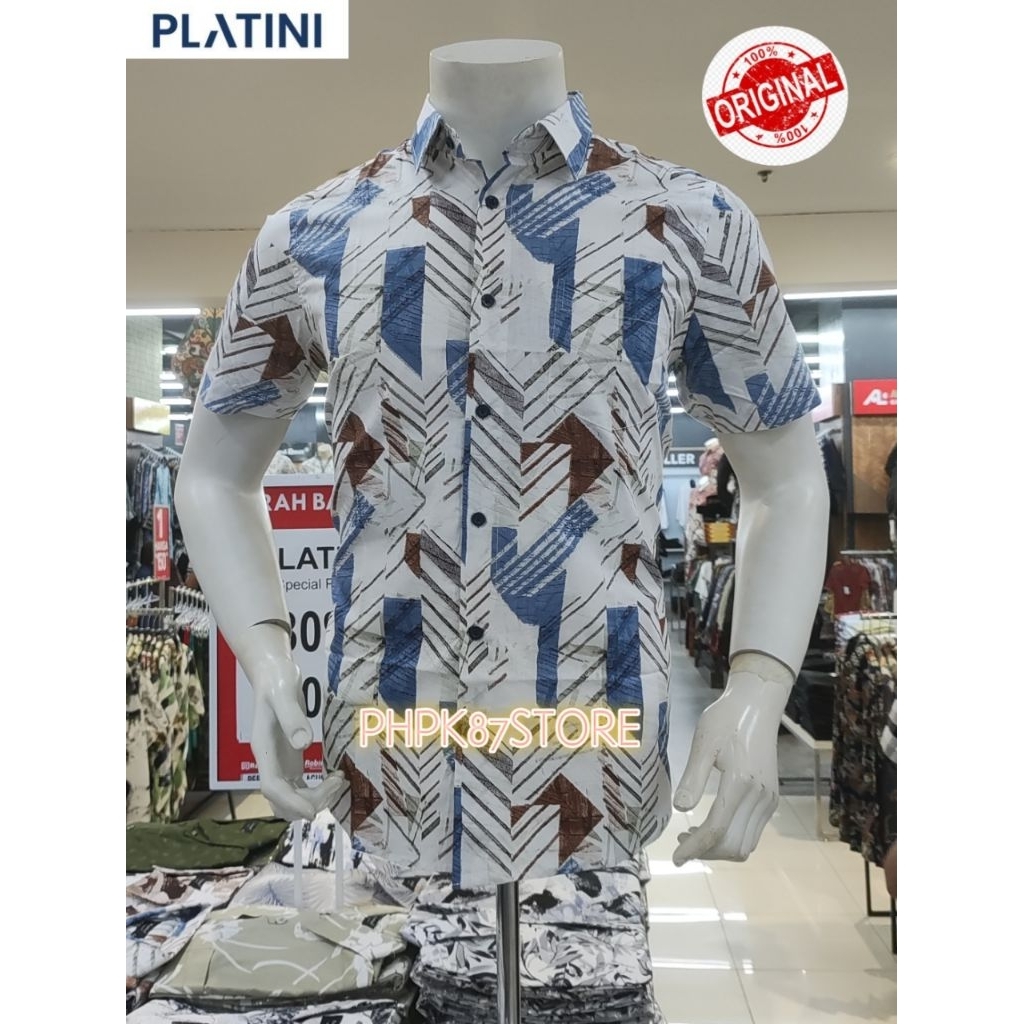 Kemeja pendek pria printing slimfit merek Platini original