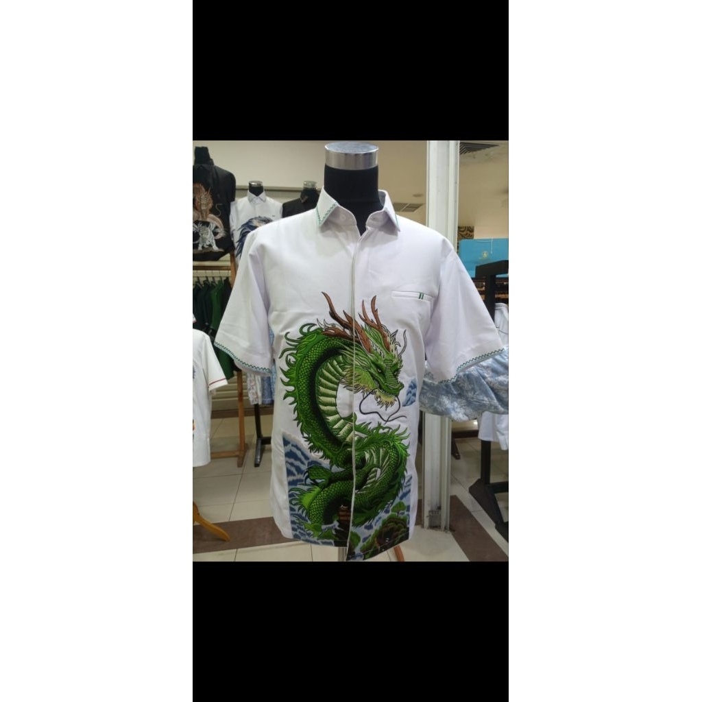 kemeja bordir naga hijau