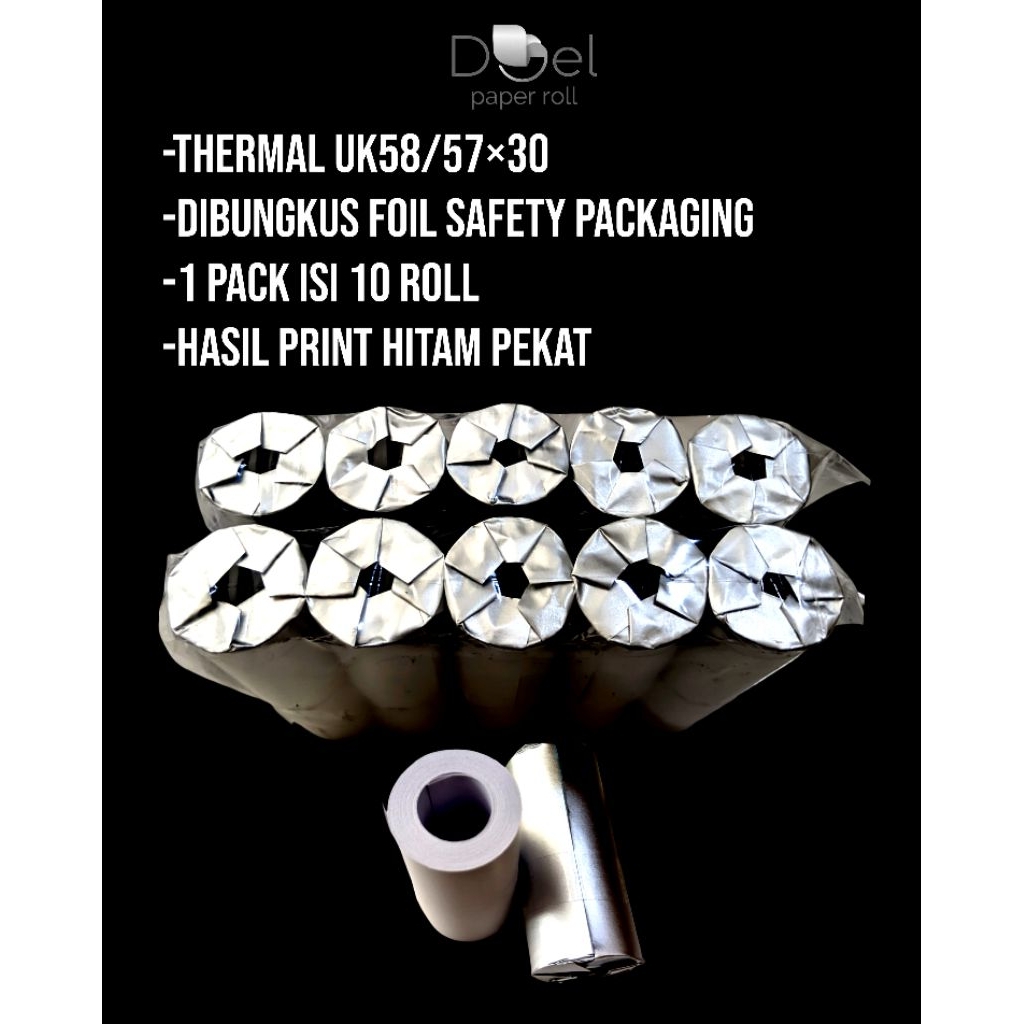 

(PAKET HEMAT) 1 pack isi 10 roll kertas kasir thermal murah uk58/57×30