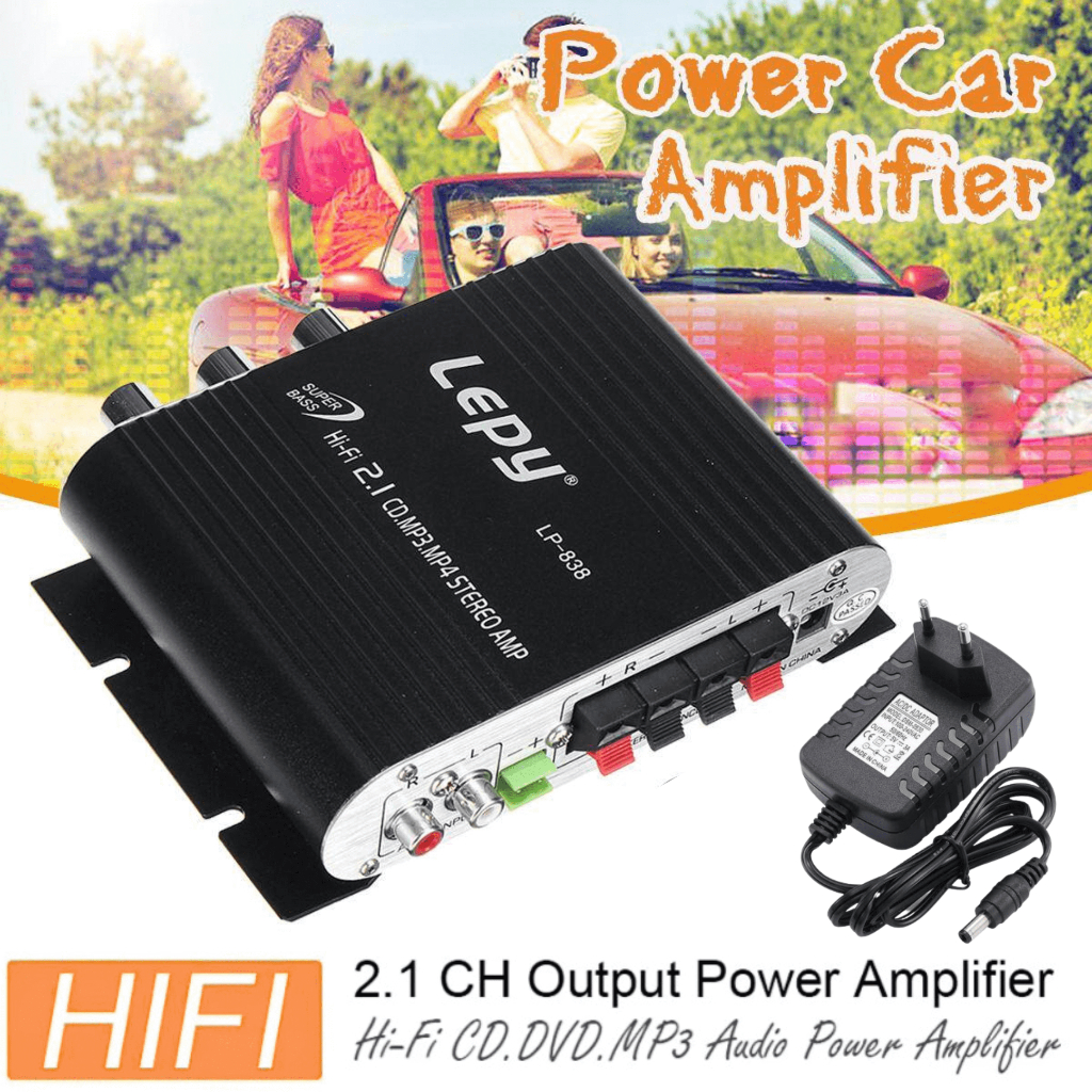 Lepy Ampli Amplifier Mobil Rumahan Mini HiFi Stereo Amplifier 12V Treble Super Bass Booster -ST-838