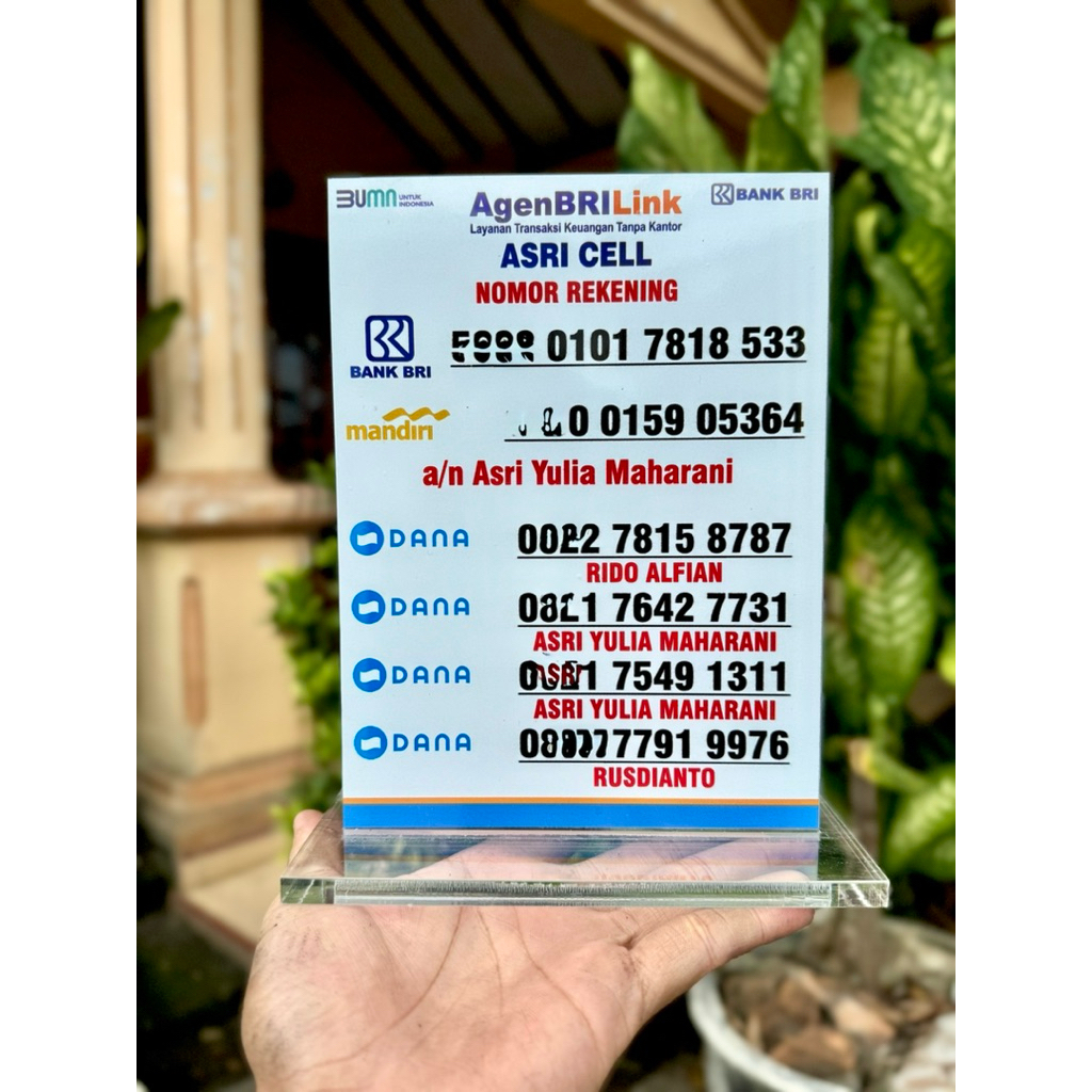 

BISA CUSTOM REQUEST REKENING DLL UKURAN 15x20CM PAPAN INFO AKRILIK MEJA