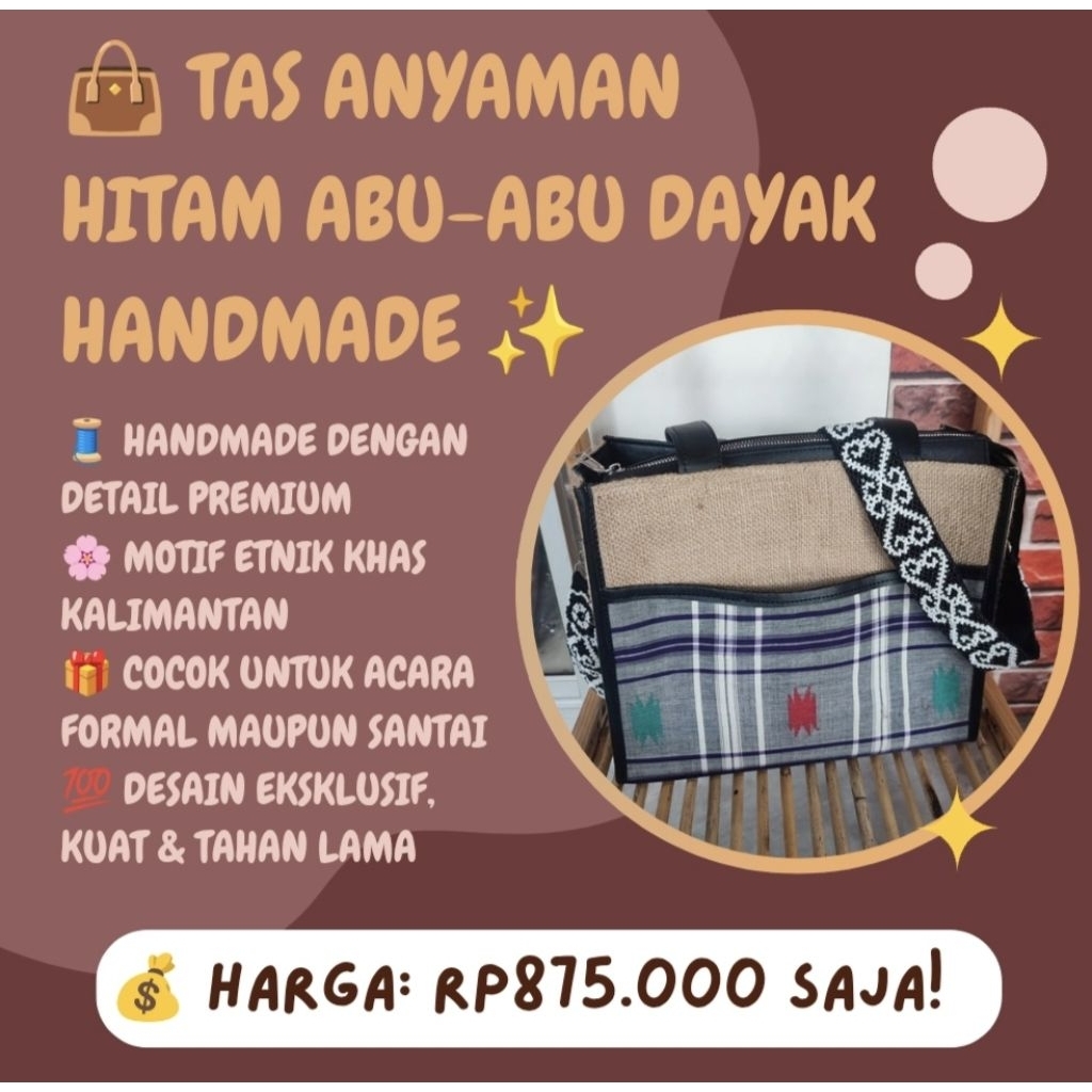 Tas Anyaman Hitam Abu Abu - Khas Dayak Kalimantan Timur