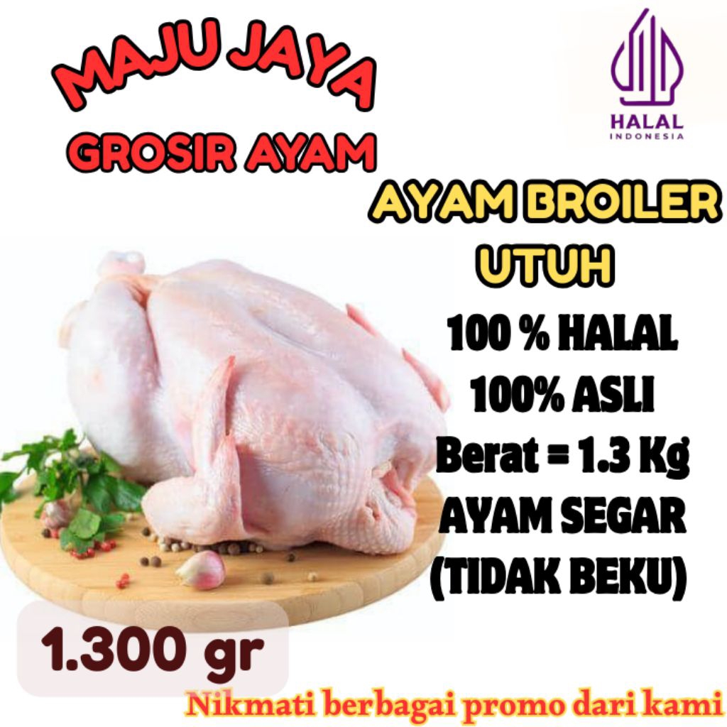 

AYAM UTUH 1 EKOR 1.25 -1.3Kg (1.250-1.300gr) AYAM NEGRI /AYAM BROILER / SEGAR / BERSIH / AYAM BROILER / AYAM NEGRI / AYAM BERKUALITAS /FRESH BERSIH / TIDAK BEKU / HALAL / AMAN DIKONSUMSI