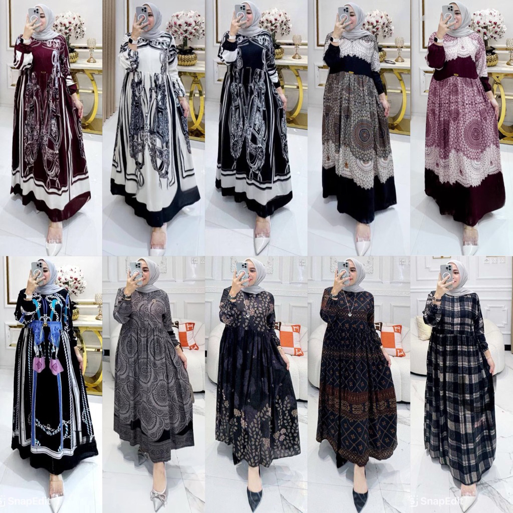(SIAP KIRIM) MIDI DRESS WANITA MOTIF / GAMIS RAYON ADEM BUSUI JUMBO / KOLINDA VIOLA KIRANA KALANA MI